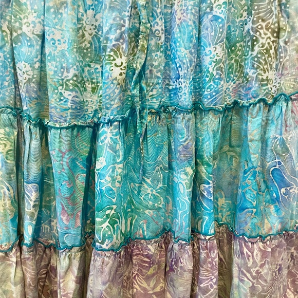 Women's Floral Print Ruffle Skirt, Blue, OS, Rayon, EUC - Picture 2 of 3